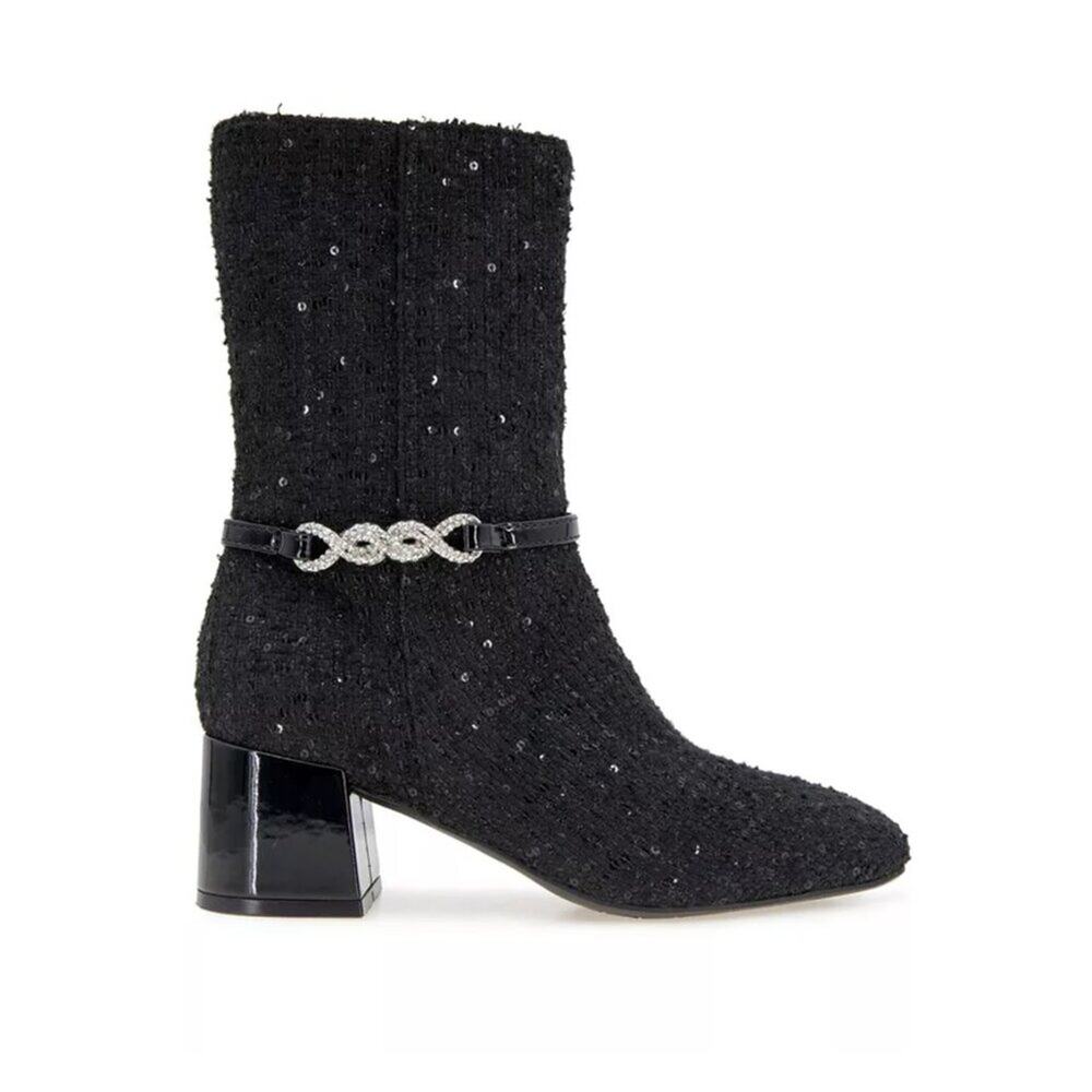 Kenneth Cole Reaction Lacey Bootie Black Tweed Block Heel - Size 7.5